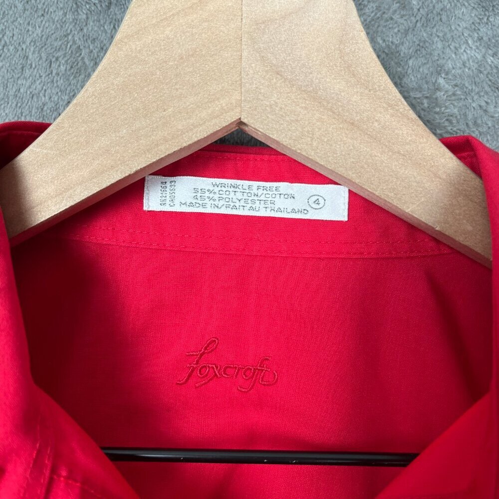 Foxcroft Cropped Button Up Shirt Women's 4 Red Raw Hem Party Academia Preppy - Picture 5 of 11